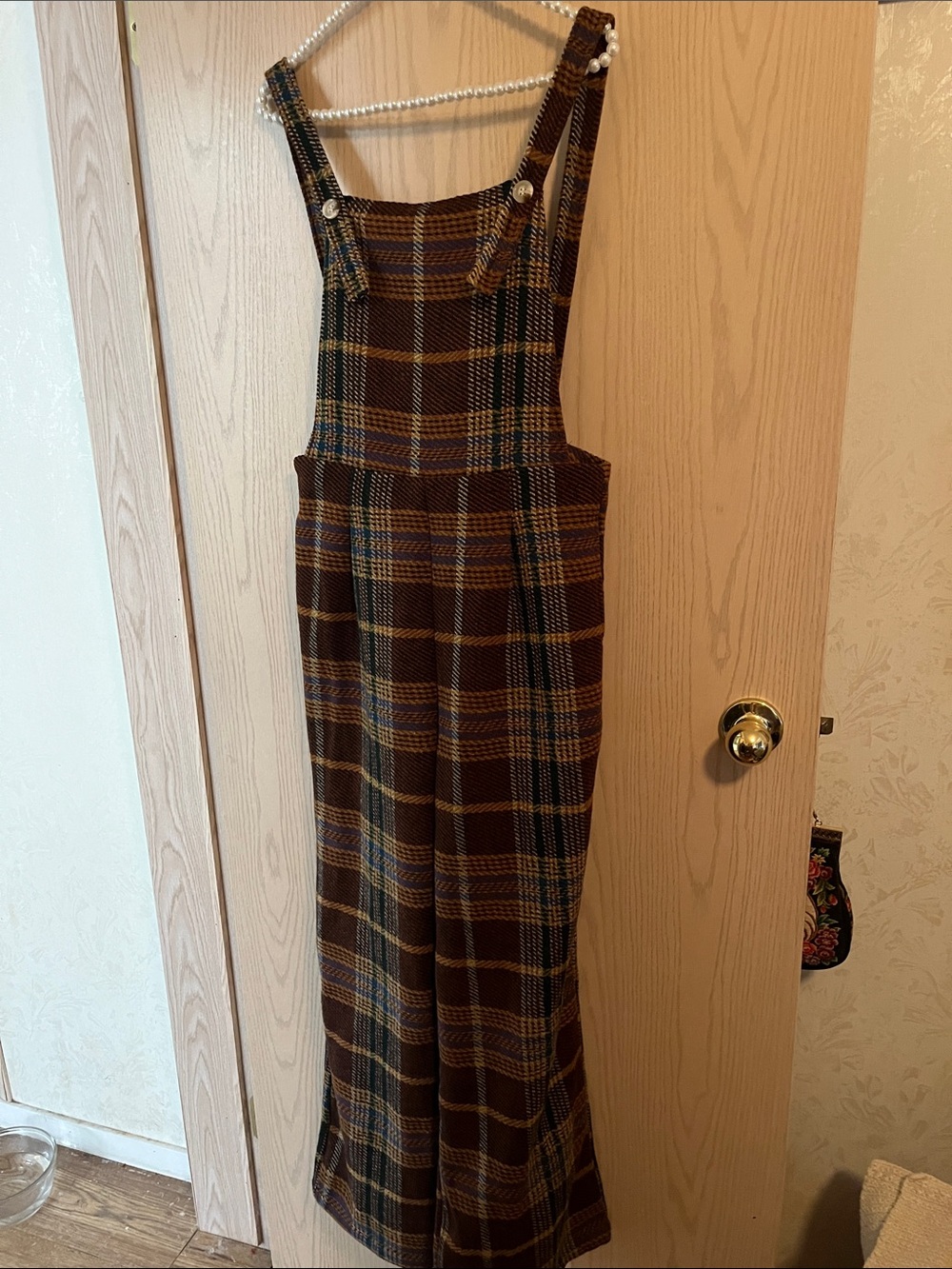 Cider Brown Plaid Women Jeans Overalls